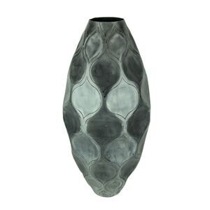 Antique Silver Finish Trellis Pattern Oval Aluminum Vase